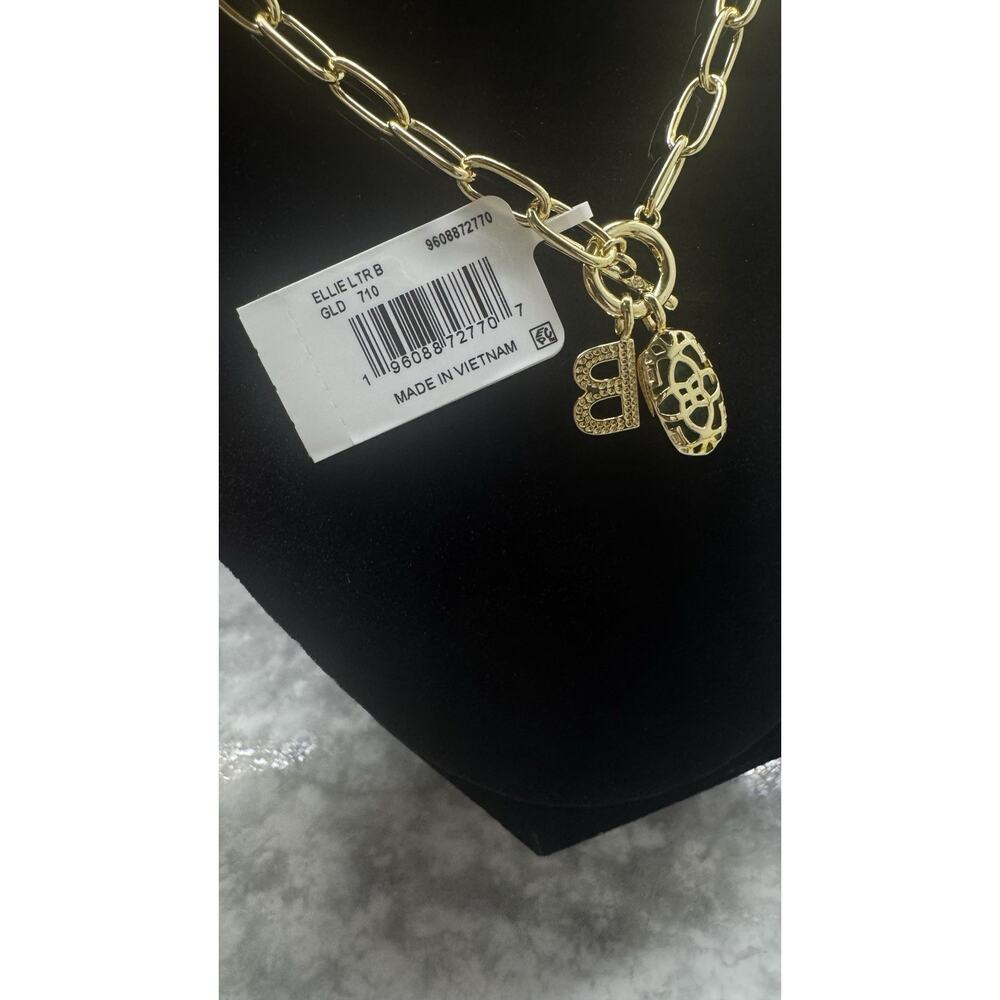 Kendra Scott Ellie Gold Letter Link Chain Emerald Cat Eye Color Bar Necklace NWT - Picture 4 of 5
